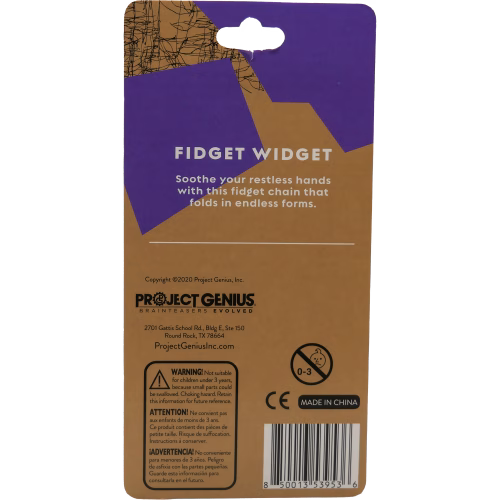 Zijkant van de Project Genius Fidget Widget puzzelverpakking